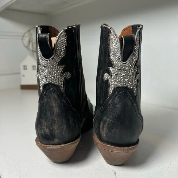 Dan Post Western Ankle Boots Women’s 9.5 Black Leather w/ Silver Inlay Cowboy - Picture 6 of 9